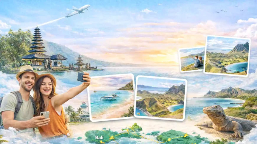 Dua turis mancanegara yang sedang bahagia menggunakan jasa ATTWorld untuk terbang langsung dari Bali ke Lombok-Labuan Bajo tanpa harus nunggu transit.